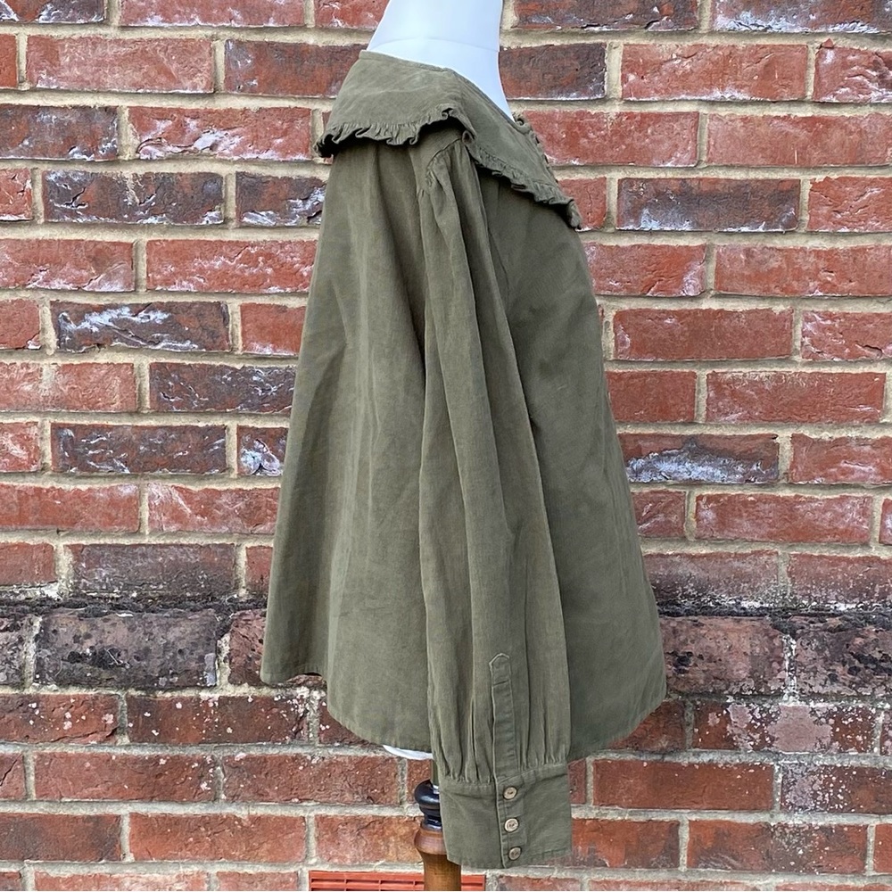 BNWT George Size 18 Khaki Green Cord Collared Top Blouse 100% Cotton Long Sleeve - Picture 4 of 13